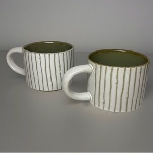 Hearth & Hand Cream Green Magnolia 11.5oz Bead Stripe Stoneware 2PC Mug Set